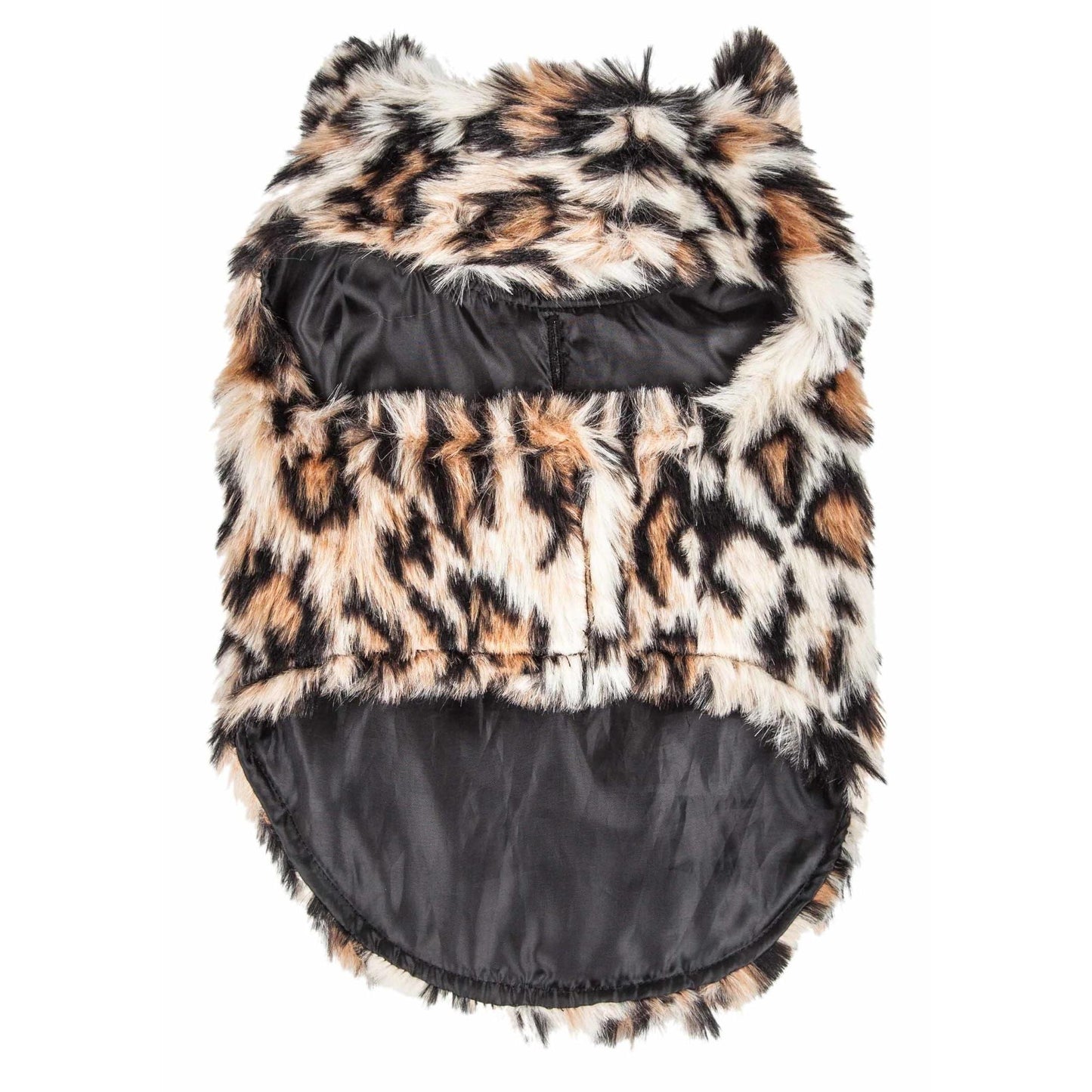 Pet Life Luxe 'Lab-Pard' Mink Fur Dog Coat features trendy leopard pattern, velcro closure, leash slit, and multiple sizes. - Wolldi