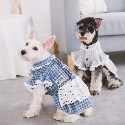 Touchdog 'I love Poochi' Classical Fashion Plaid Dog Dress: Retro designer dress with ruffled details and adjustable bow. Multiple sizes and colors available. - Wolldi