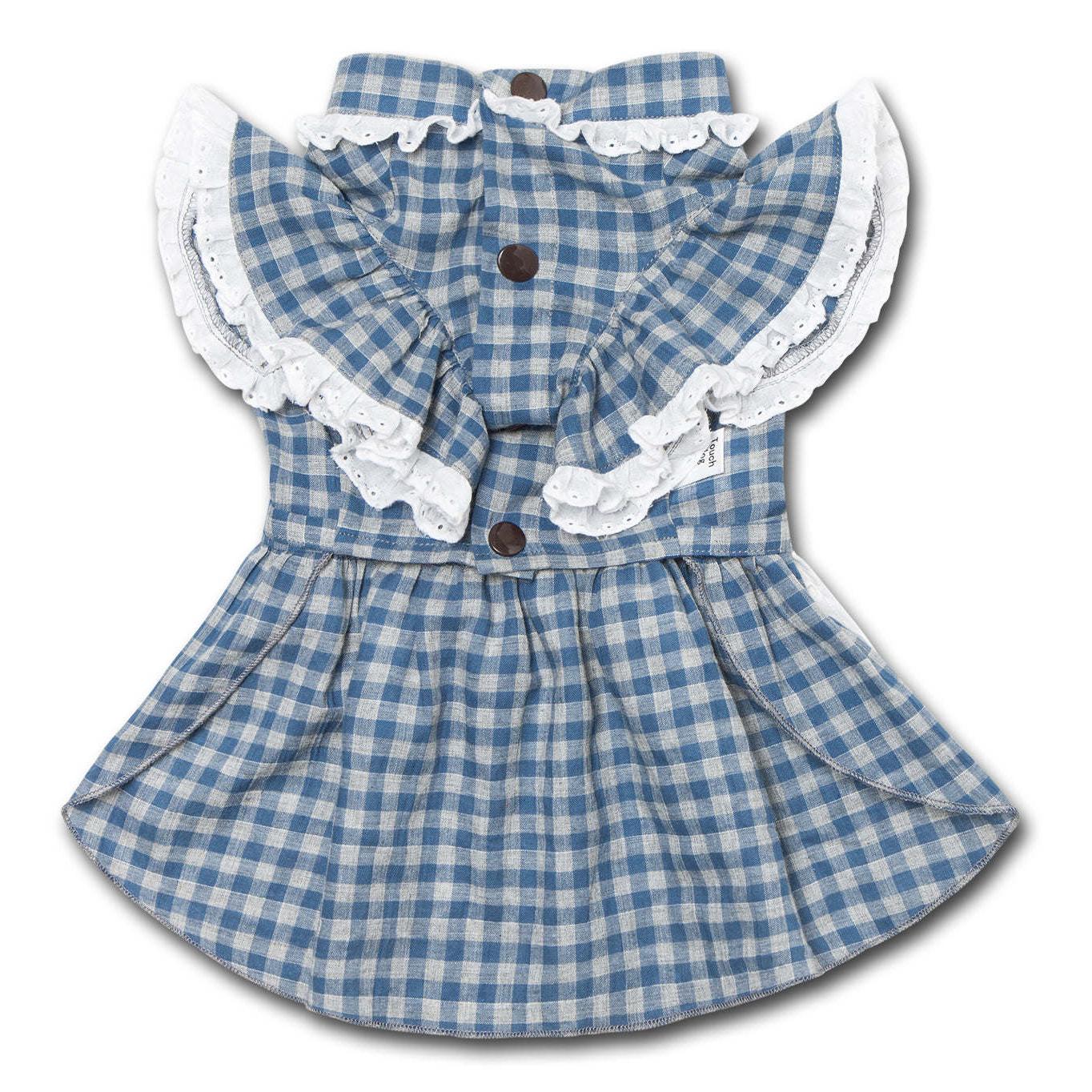 Touchdog 'I love Poochi' Classical Fashion Plaid Dog Dress: Retro designer dress with ruffled details and adjustable bow. Multiple sizes and colors available. - Wolldi