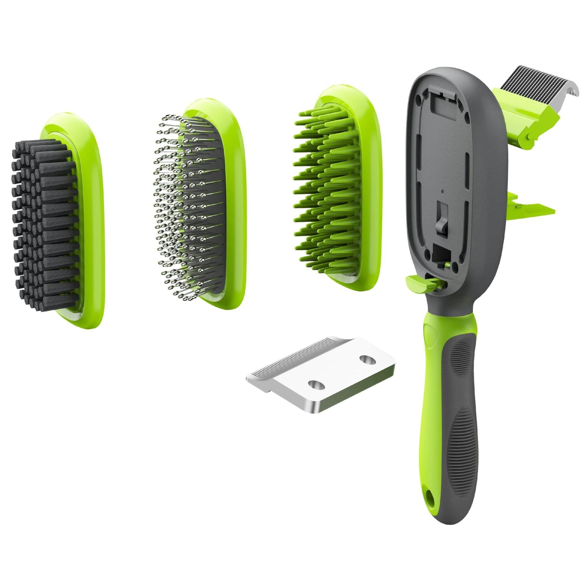 The Pet Life 'Conversion' 5-in-1 Grooming Tool is a versatile, easy-to-use pet comb with interchangeable brushes for all breeds and hair types. - Wolldi