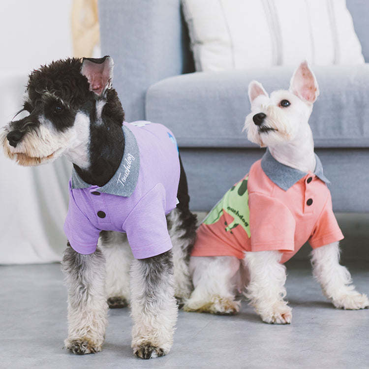 The Touchdog 'Arubark' Caribbean Style Dog Polo T-Shirt is a fun and stylish shirt for dogs, featuring a lizard-like print and a pleated collar. - Wolldi