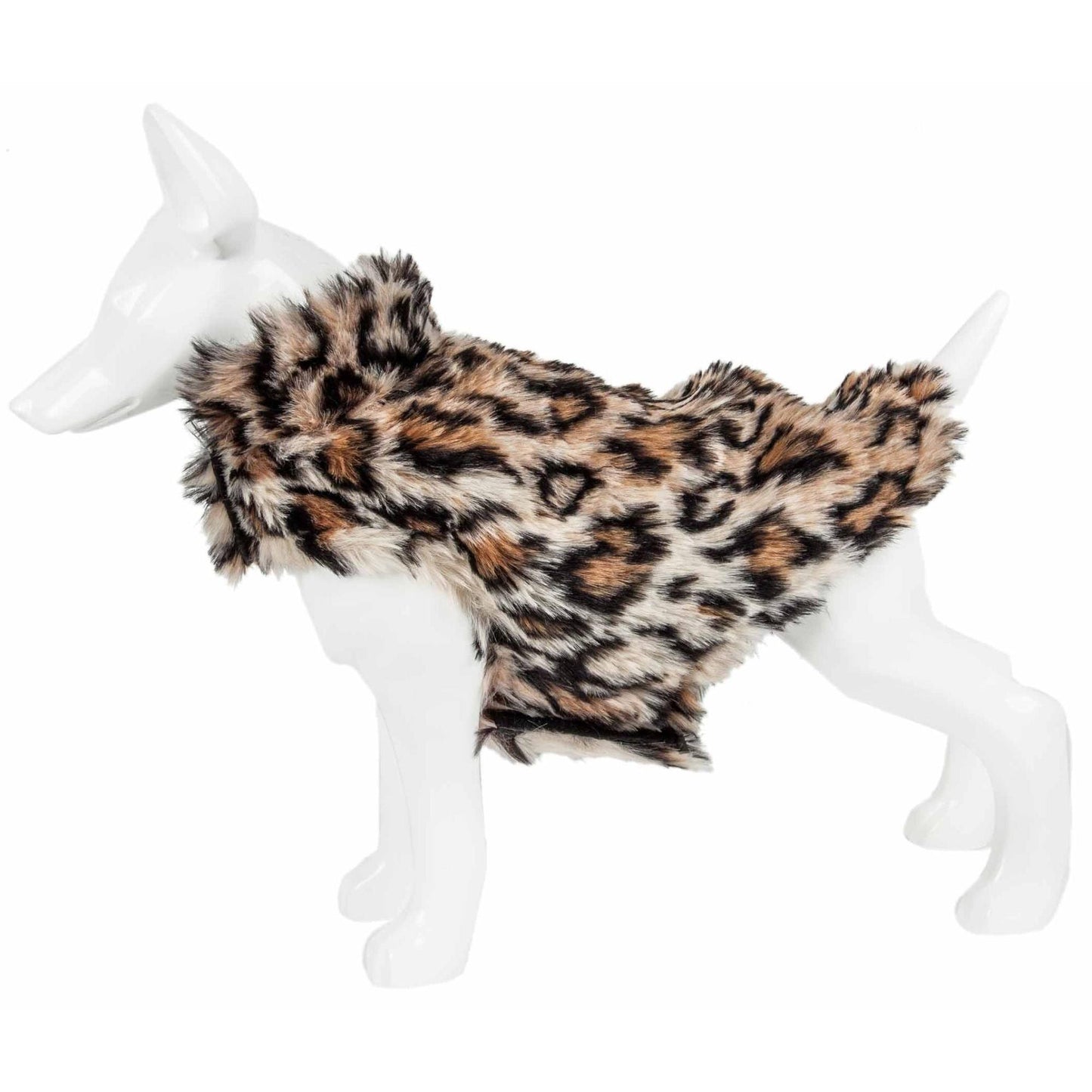 Pet Life Luxe 'Lab-Pard' Mink Fur Dog Coat features trendy leopard pattern, velcro closure, leash slit, and multiple sizes. - Wolldi