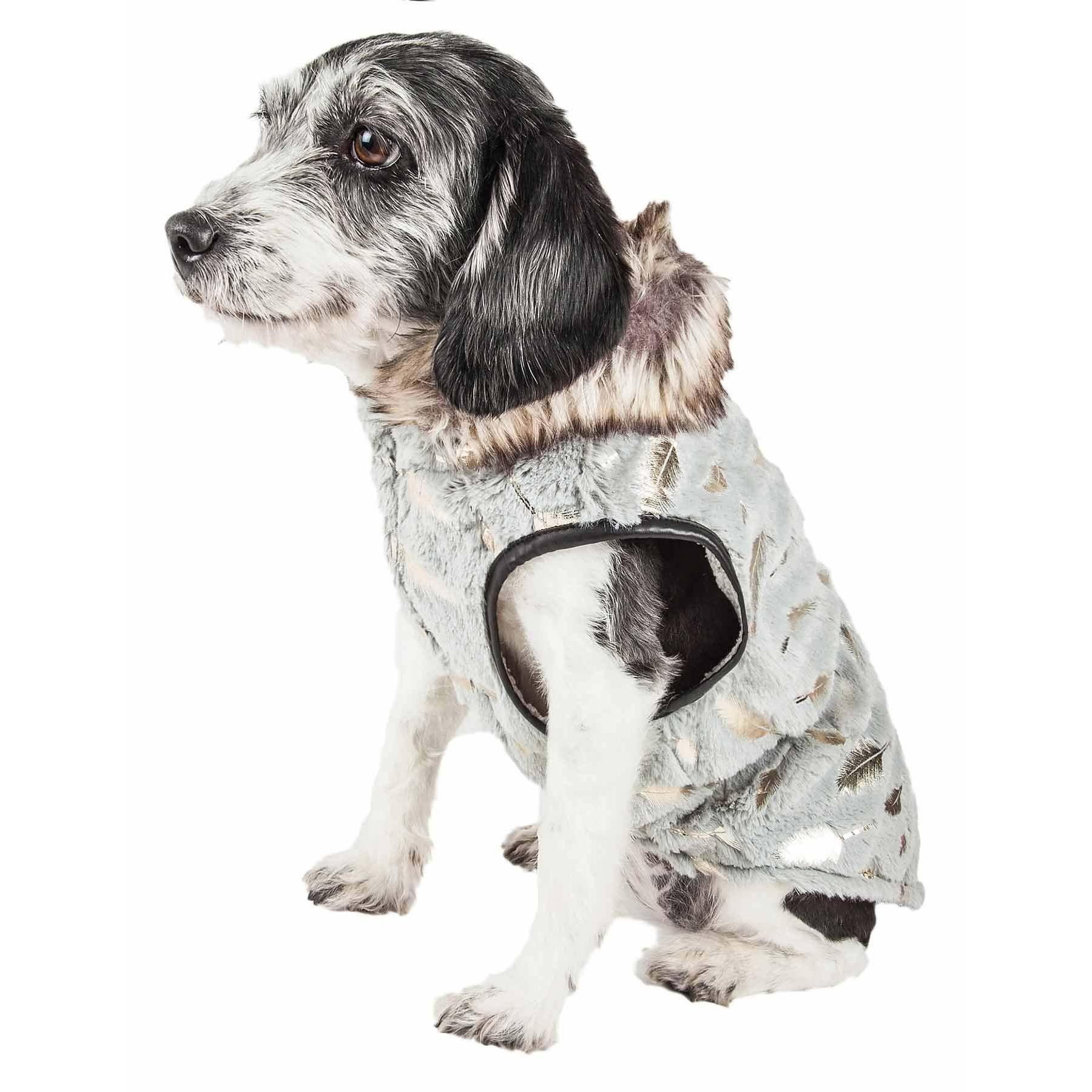 Luxurious designer dog jacket with gold-leaf pattern, ultra-soft lining, and convenient Velcro closure. - Wolldi