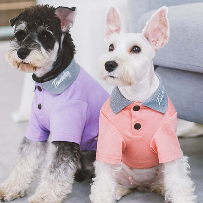 The Touchdog 'Arubark' Caribbean Style Dog Polo T-Shirt is a fun and stylish shirt for dogs, featuring a lizard-like print and a pleated collar. - Wolldi