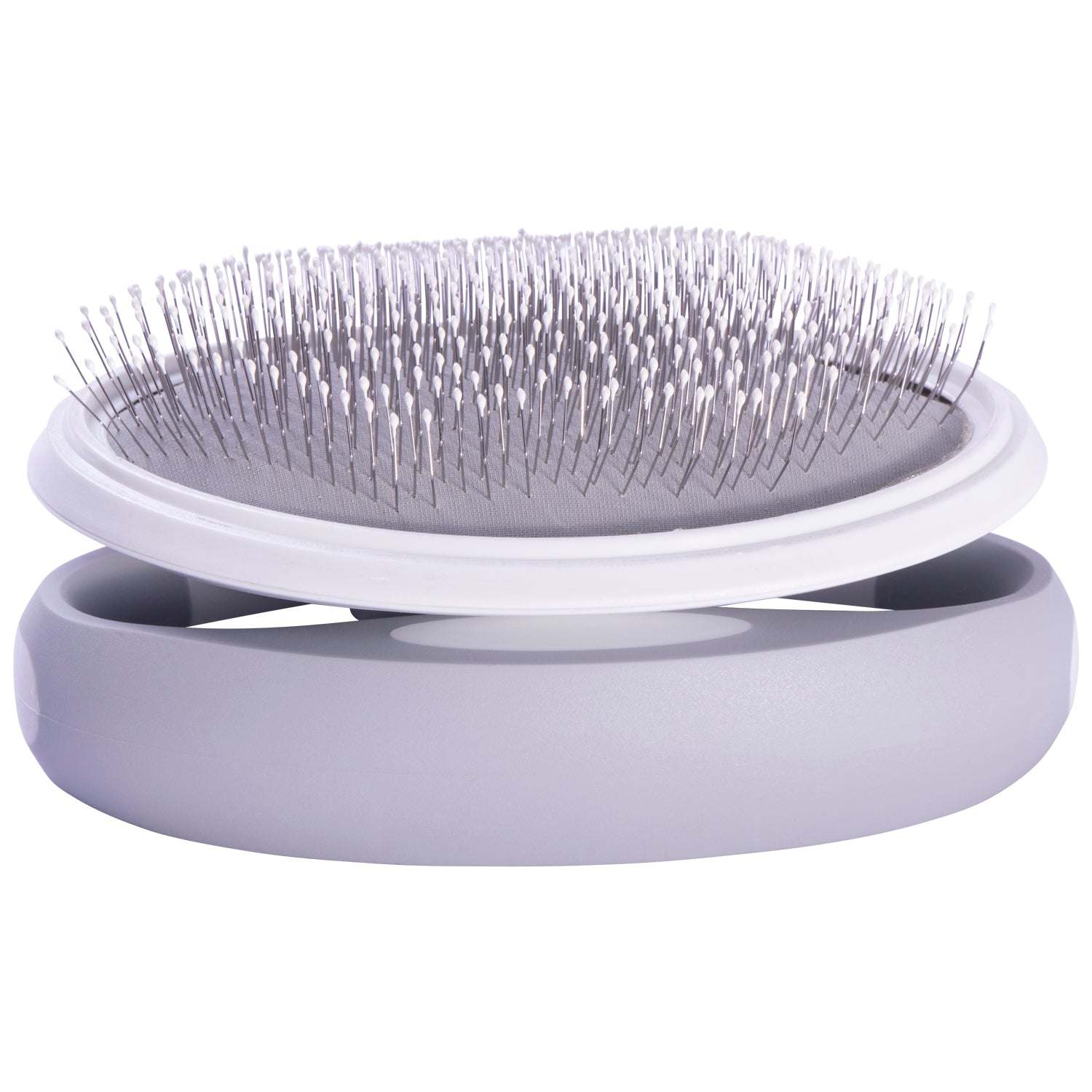 The Pet Life 'Gyrater' Travel Swivel Pet Brush is compact and perfect for travel, featuring customizable grip options and gentle, flexible bristles. - Wolldi