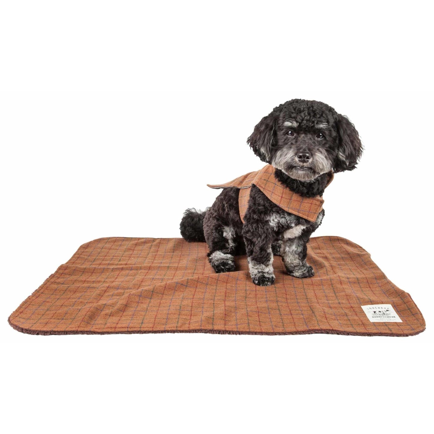 Plaid reversible dog jacket with mat