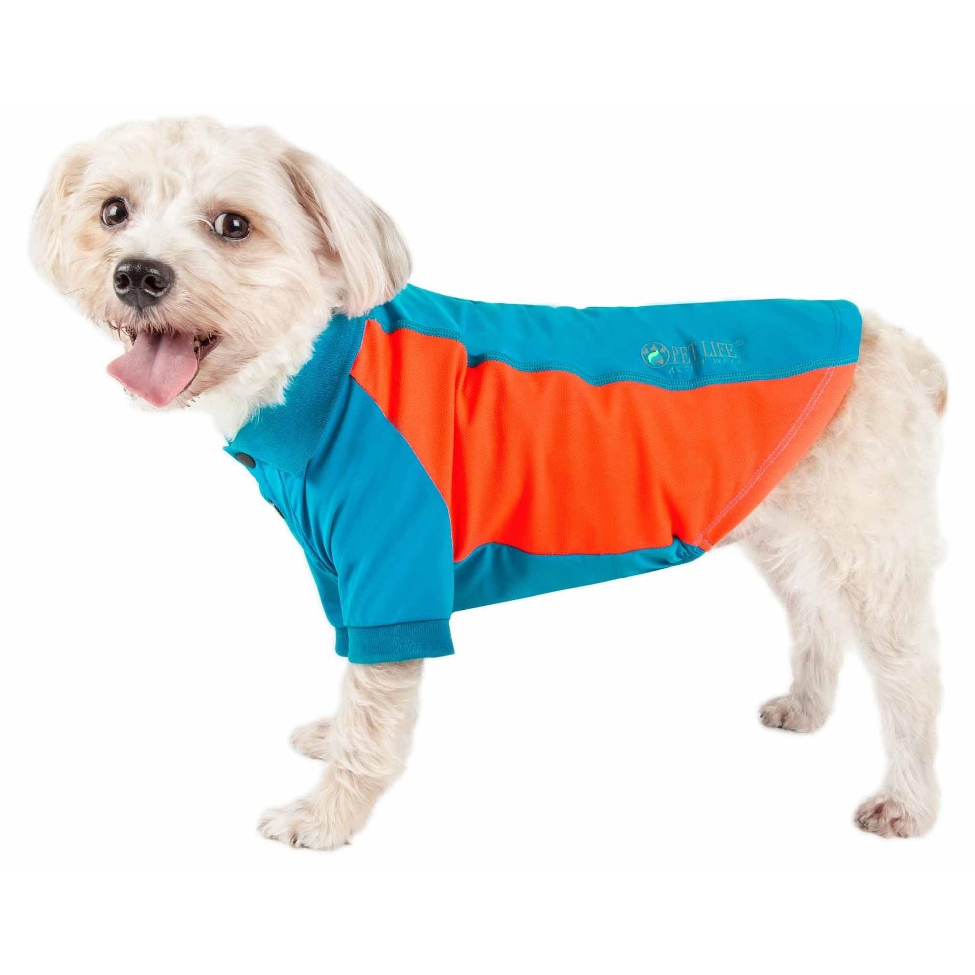 The Pet Life Active 'Barko Pawlo' dog polo shirt offers stretch, ventilation, and UV protection. - Wolldi