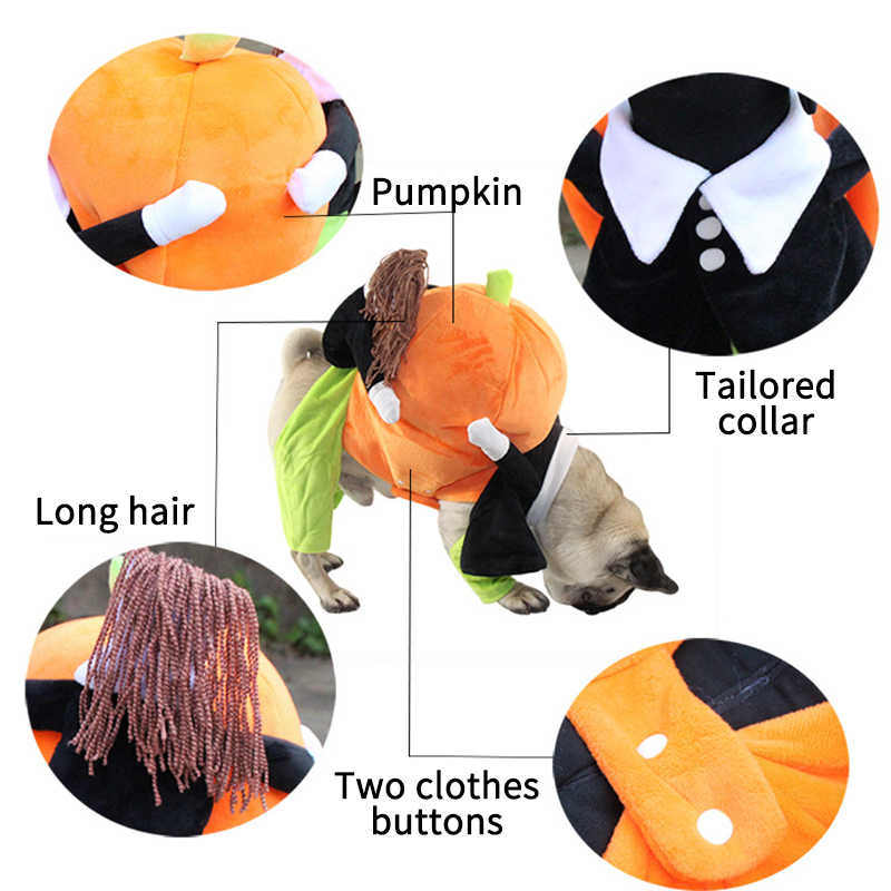 The Pet Life 'Pumpkin Mon' Halloween Pet Dog Costume is a hilarious illusion costume featuring a person and pet carrying a pumpkin. Convenient and machine washable. - Wolldi