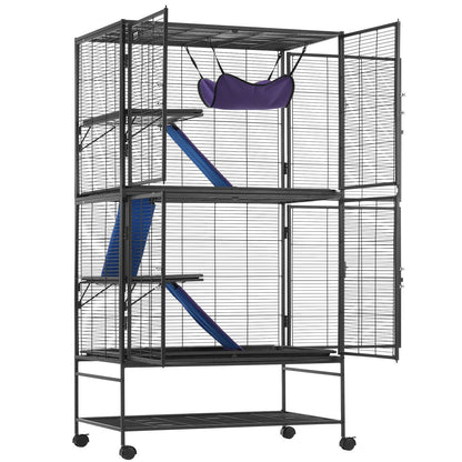 Metal Small Animal Cage with Tray 4-Tier Rolling Ferret Cage Playtime