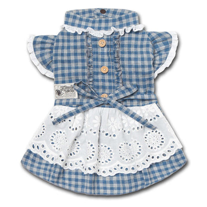 Touchdog 'I love Poochi' Classical Fashion Plaid Dog Dress: Retro designer dress with ruffled details and adjustable bow. Multiple sizes and colors available. - Wolldi