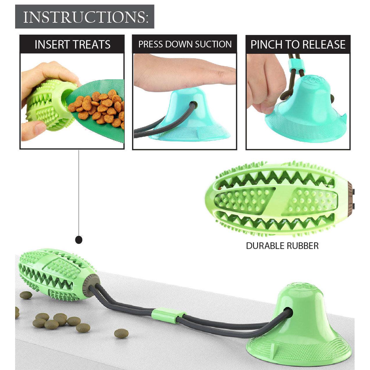 The Pet Life 'Grip N' Play' Dog Toy suctions to surfaces, dispenses treats, and cleans teeth. - Wolldi