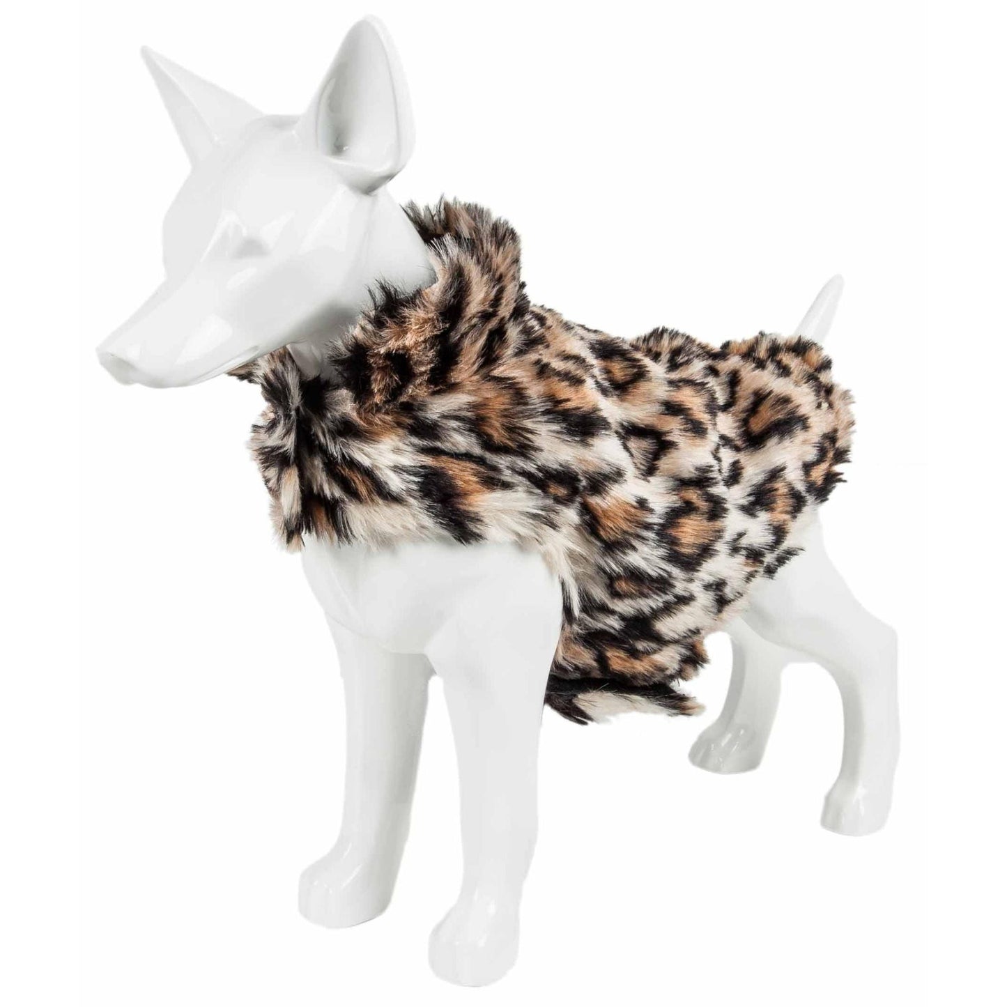 Pet Life Luxe 'Lab-Pard' Mink Fur Dog Coat features trendy leopard pattern, velcro closure, leash slit, and multiple sizes. - Wolldi