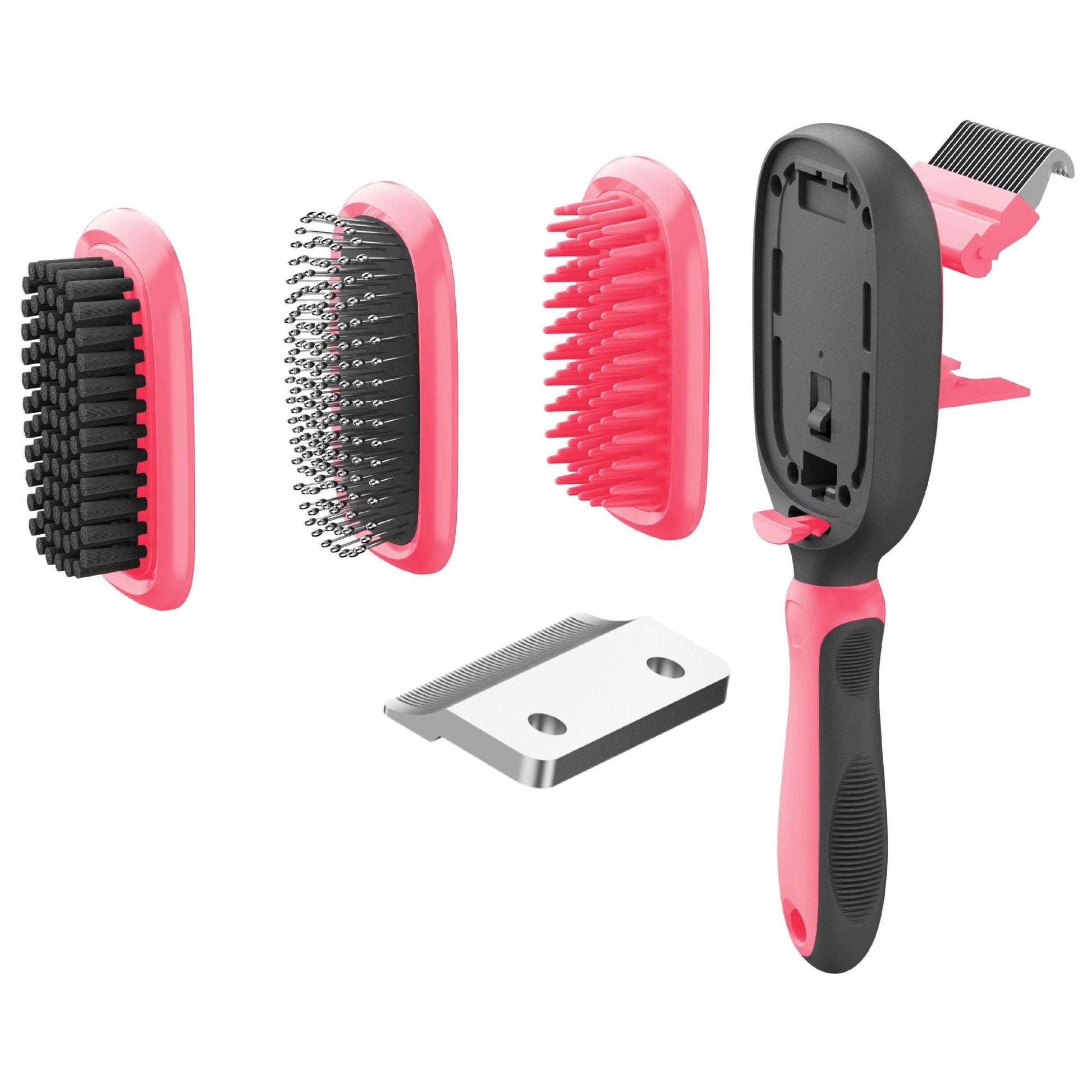 The Pet Life 'Conversion' 5-in-1 Grooming Tool is a versatile, easy-to-use pet comb with interchangeable brushes for all breeds and hair types. - Wolldi