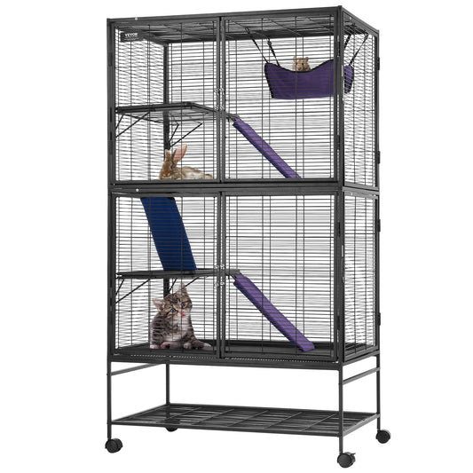 Metal Small Animal Cage with Tray 4-Tier Rolling Ferret Cage Playtime