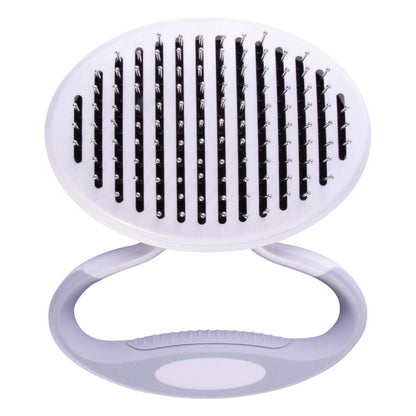 Pet Life 'Gyrater' Travel Self-Cleaning Swivel Grooming Brush: Compact, customizable grip, easy hair disposal. - Wolldi