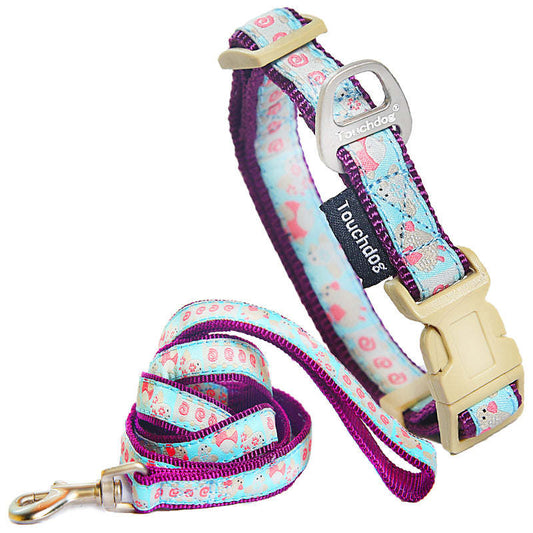 Touchdog 'Avery Patterned' Collar and Leash: Durable, adjustable, and stylish with reinforced stitching. - Wolldi