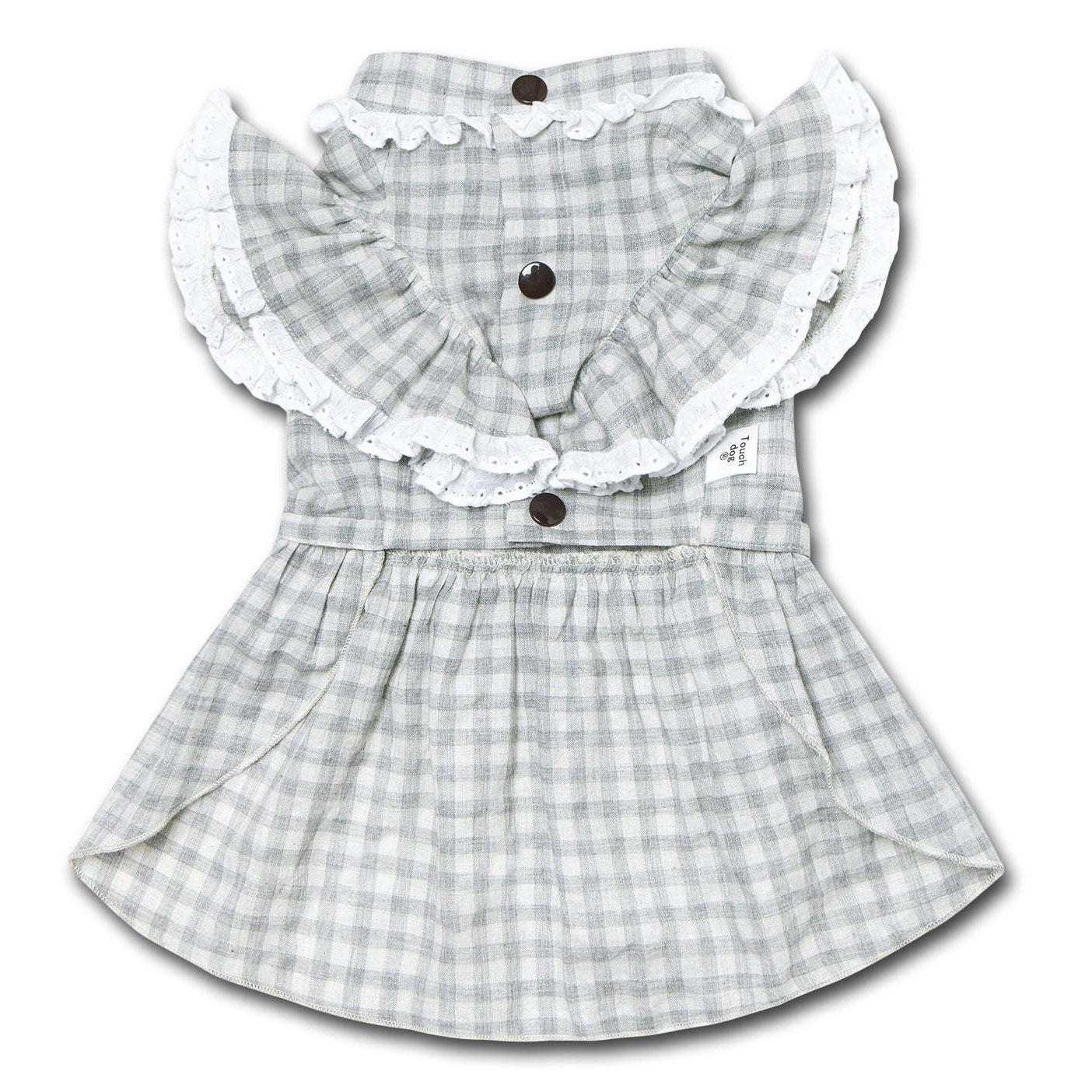 Touchdog 'I love Poochi' Classical Fashion Plaid Dog Dress: Retro designer dress with ruffled details and adjustable bow. Multiple sizes and colors available. - Wolldi