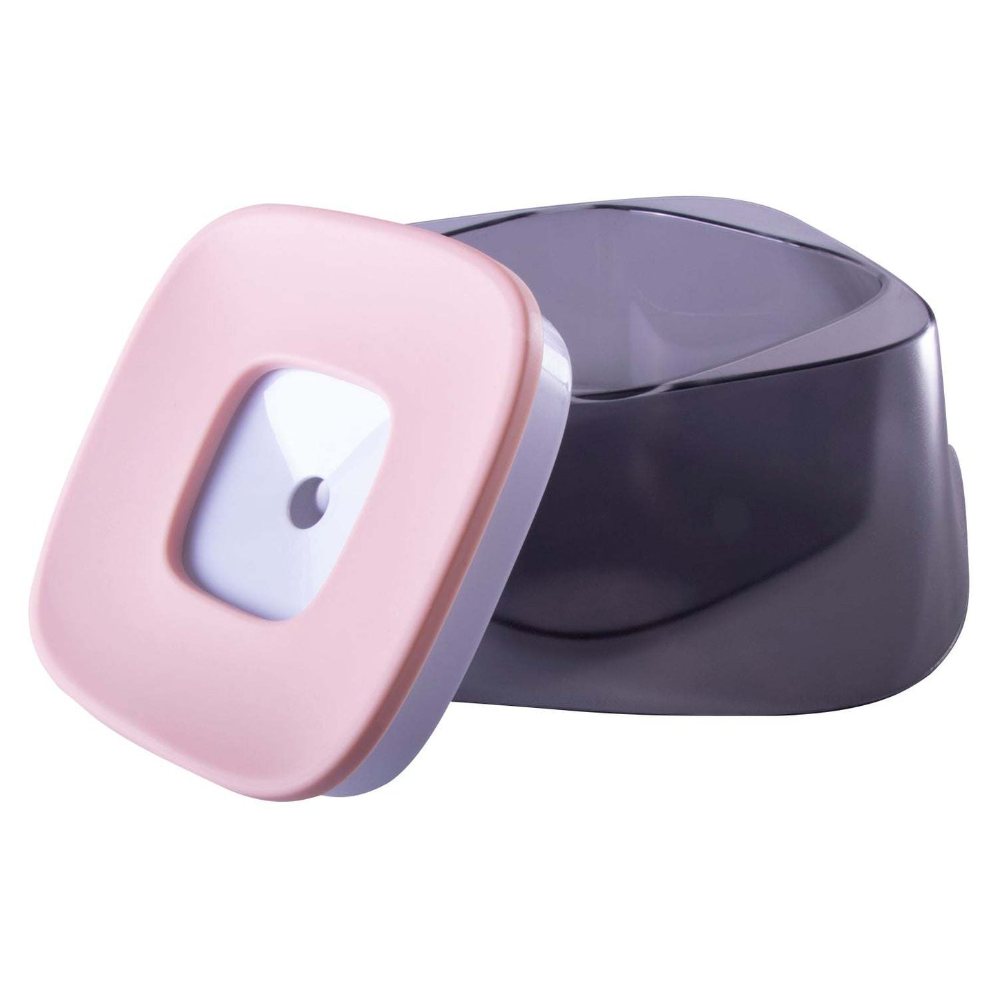 Spill-proof pet water bowl with floating splash guard. Dishes