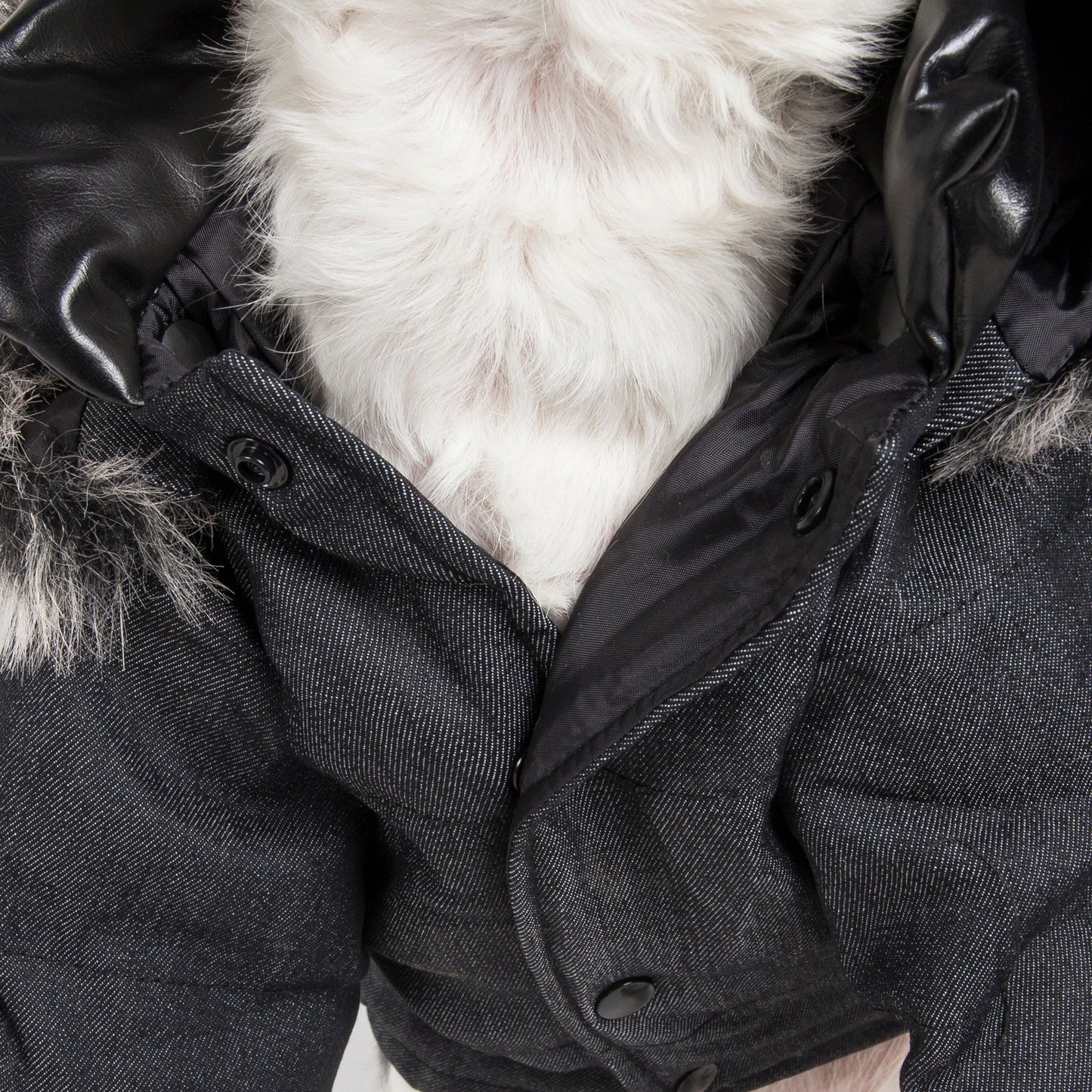 Denim Wool Pet Coat with Faux Fur Hood