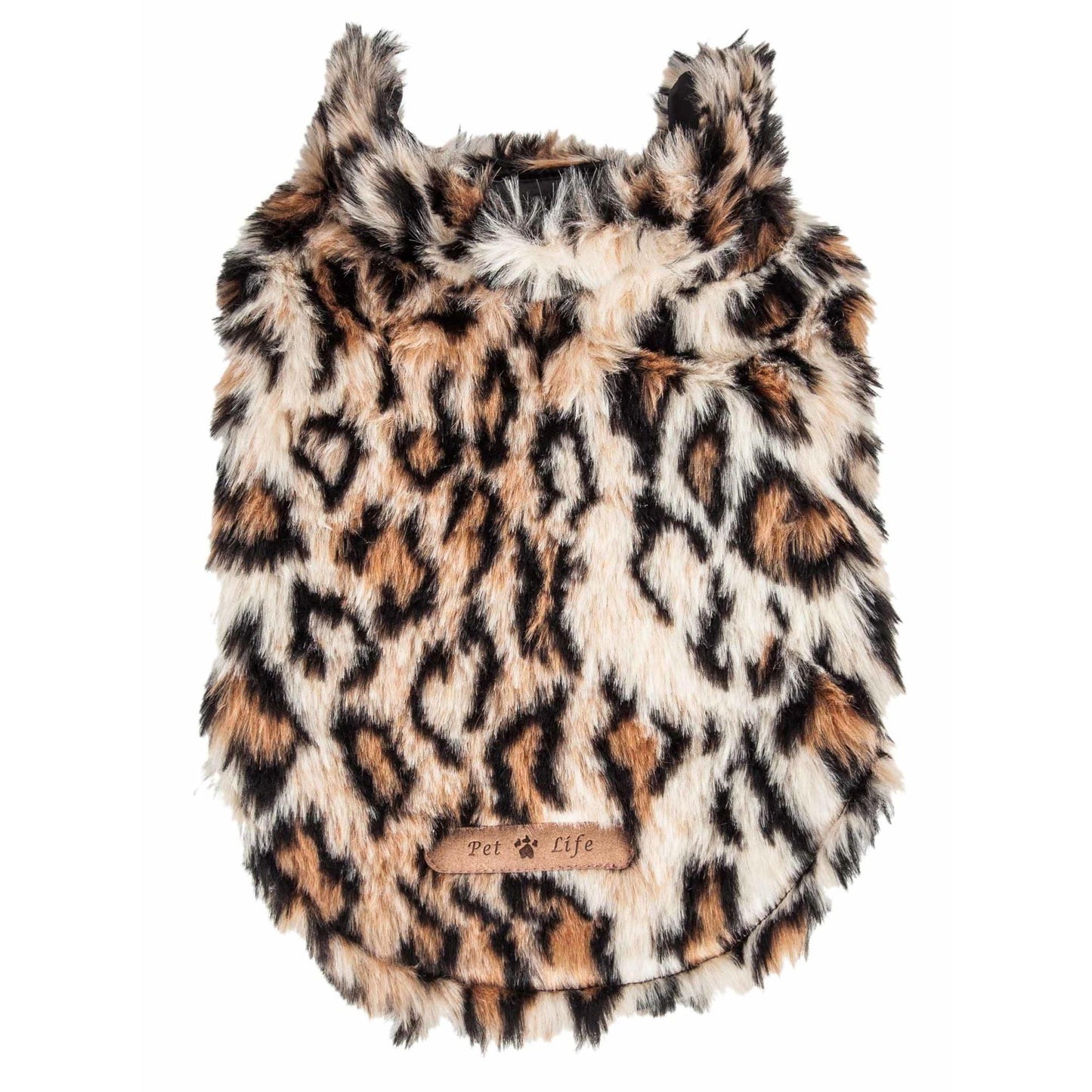 Pet Life Luxe 'Lab-Pard' Mink Fur Dog Coat features trendy leopard pattern, velcro closure, leash slit, and multiple sizes. - Wolldi