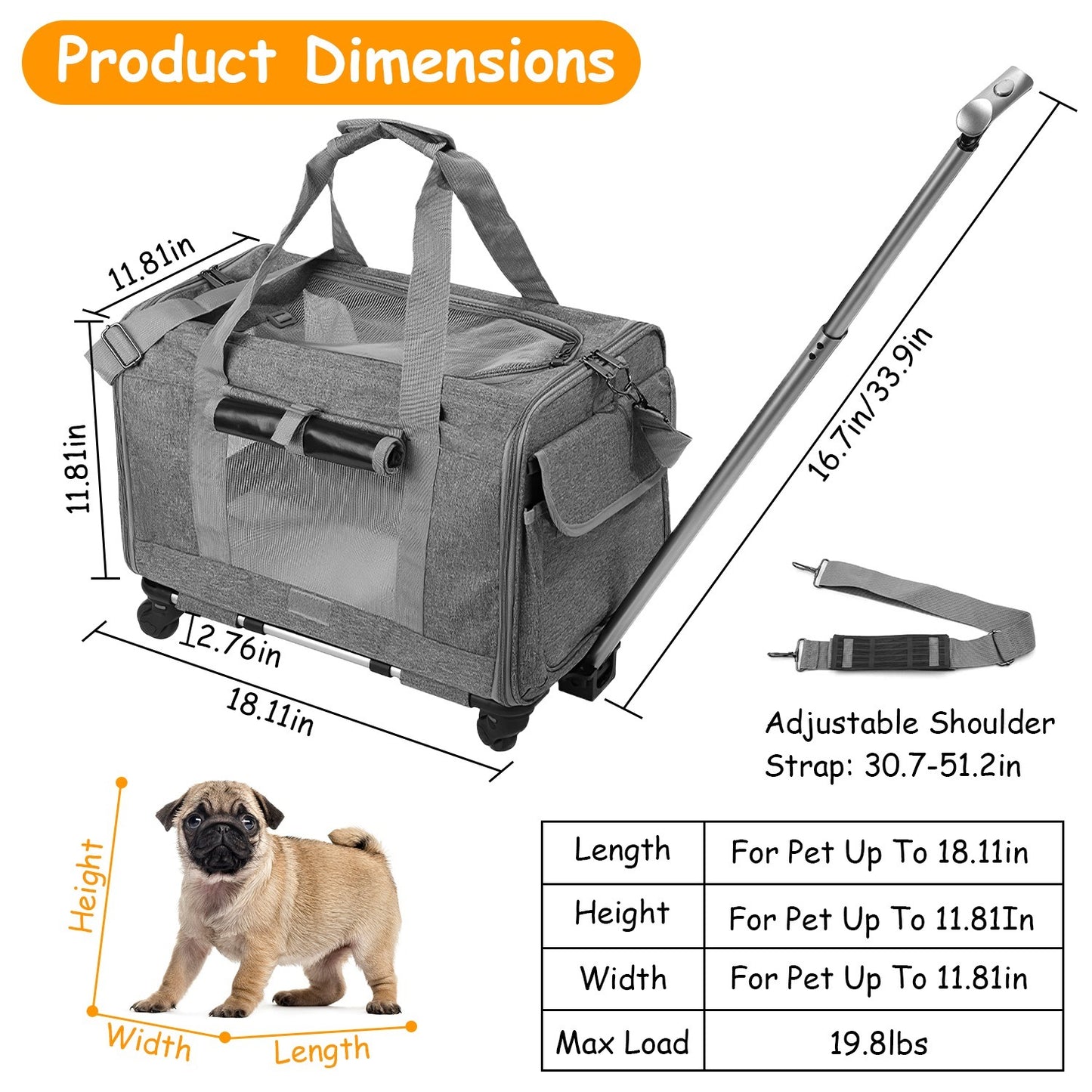 Airline-approved pet carrier with wheels Transport