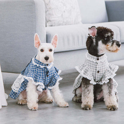 Touchdog 'I love Poochi' Classical Fashion Plaid Dog Dress: Retro designer dress with ruffled details and adjustable bow. Multiple sizes and colors available. - Wolldi