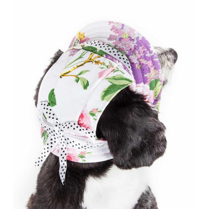 Pet Life 'Botanic Bark' Floral UV Protectant Adjustable Fashion Canopy Brimmed Dog Hat Cap provides stylish UV protection for dogs. - Wolldi