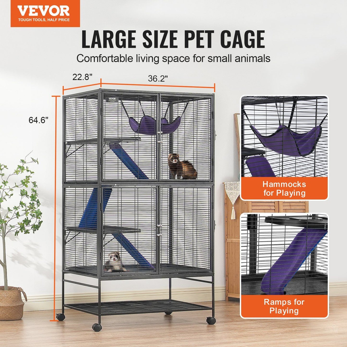 Metal Small Animal Cage with Tray 4-Tier Rolling Ferret Cage Playtime