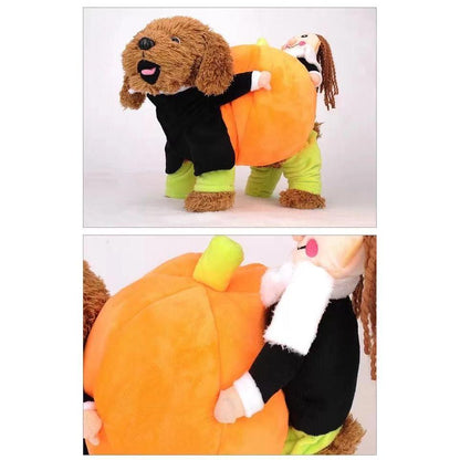 The Pet Life 'Pumpkin Mon' Halloween Pet Dog Costume is a hilarious illusion costume featuring a person and pet carrying a pumpkin. Convenient and machine washable. - Wolldi