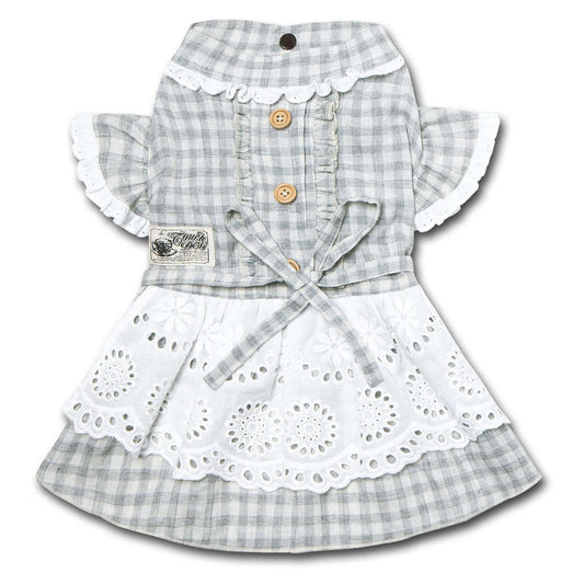 Touchdog 'I love Poochi' Classical Fashion Plaid Dog Dress: Retro designer dress with ruffled details and adjustable bow. Multiple sizes and colors available. - Wolldi