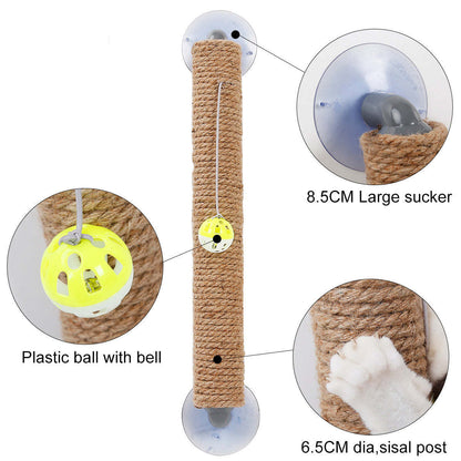 The Pet Life 'Stick N' Claw' Cat Scratcher is a suction cup toy with sisal rope, perfect for scratching and saving space. - Wolldi