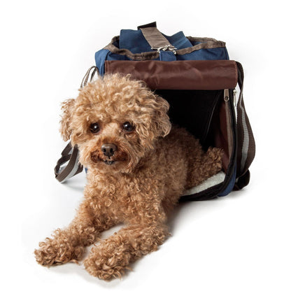 Canvas Pet Carrier with Dual-Zipper Closures and Storage Pouches Transport