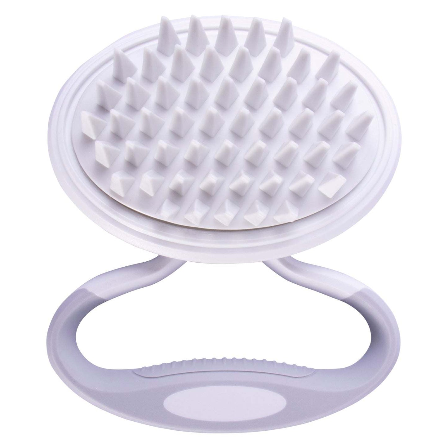 The Pet Life 'Gyrater' Swivel Travel Silicone Massage Brush is compact and perfect for travel, with customizable grip settings and soft silicone bristles for massaging and bathing. Suitable for all hair lengths. - Wolldi