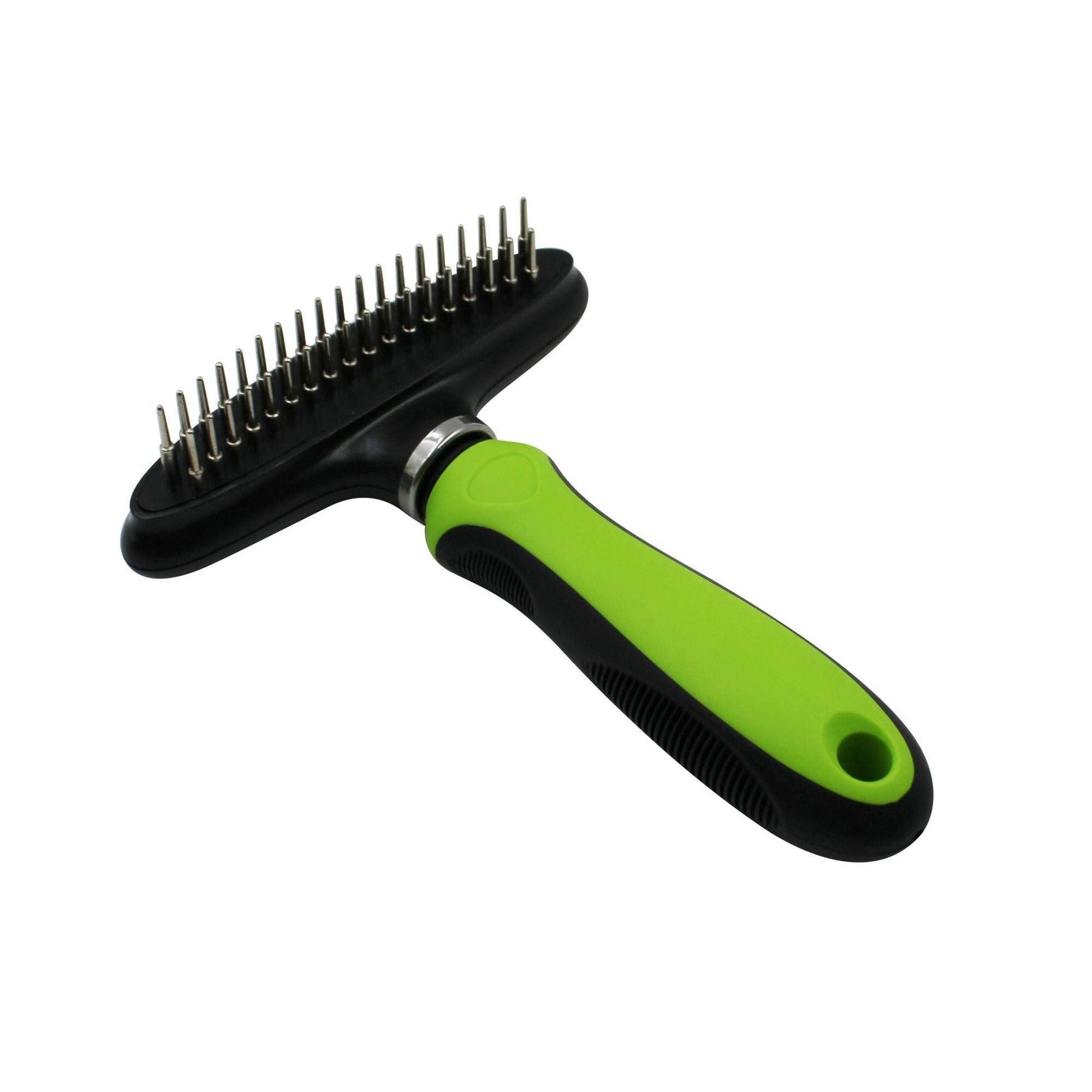 The Pet Life Flex Series Dual-Row Grooming Rake is a durable comb that easily removes knots and smoothens fur. - Wolldi