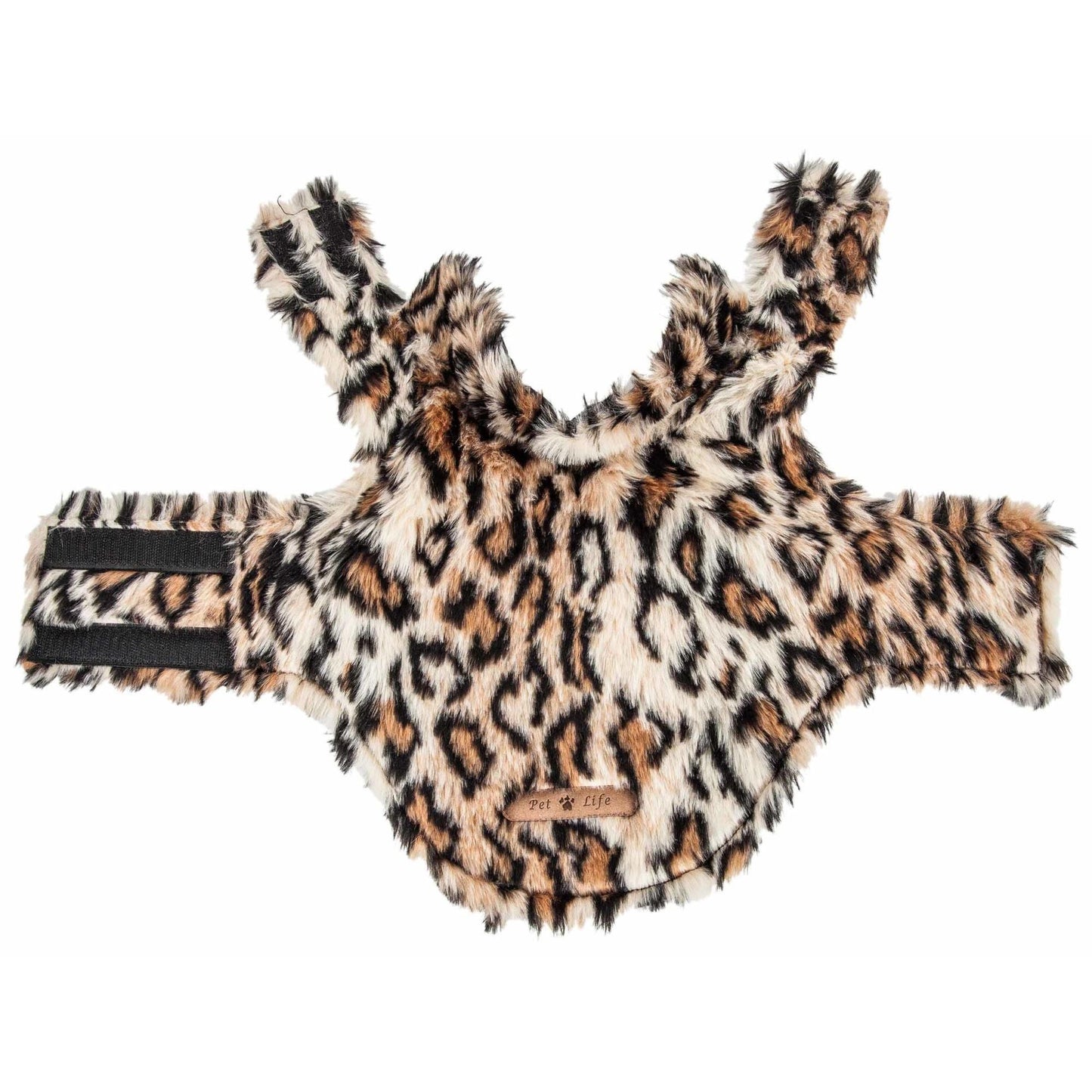 Pet Life Luxe 'Lab-Pard' Mink Fur Dog Coat features trendy leopard pattern, velcro closure, leash slit, and multiple sizes. - Wolldi