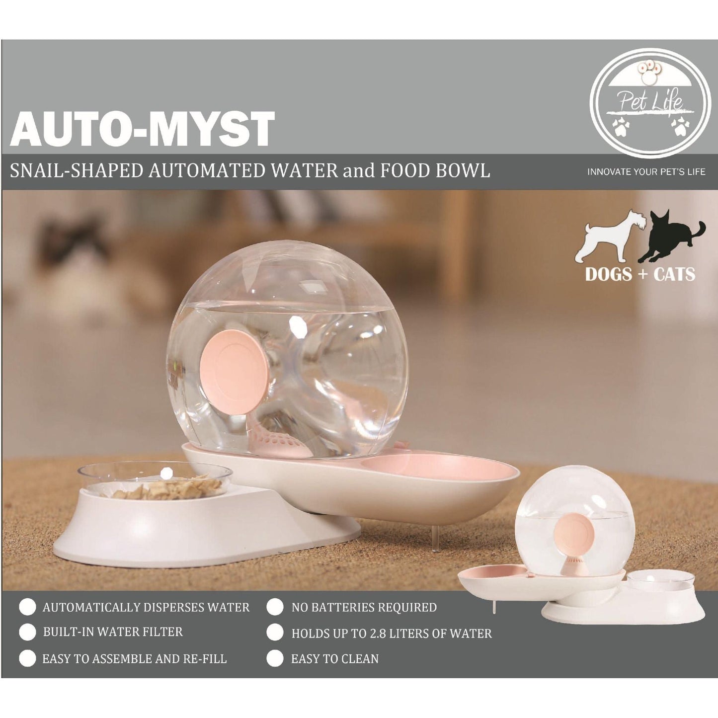 The Pet Life 'Auto-Myst' is a snail-shaped 2-in-1 automatic water dispenser and food bowl for pets. - Wolldi