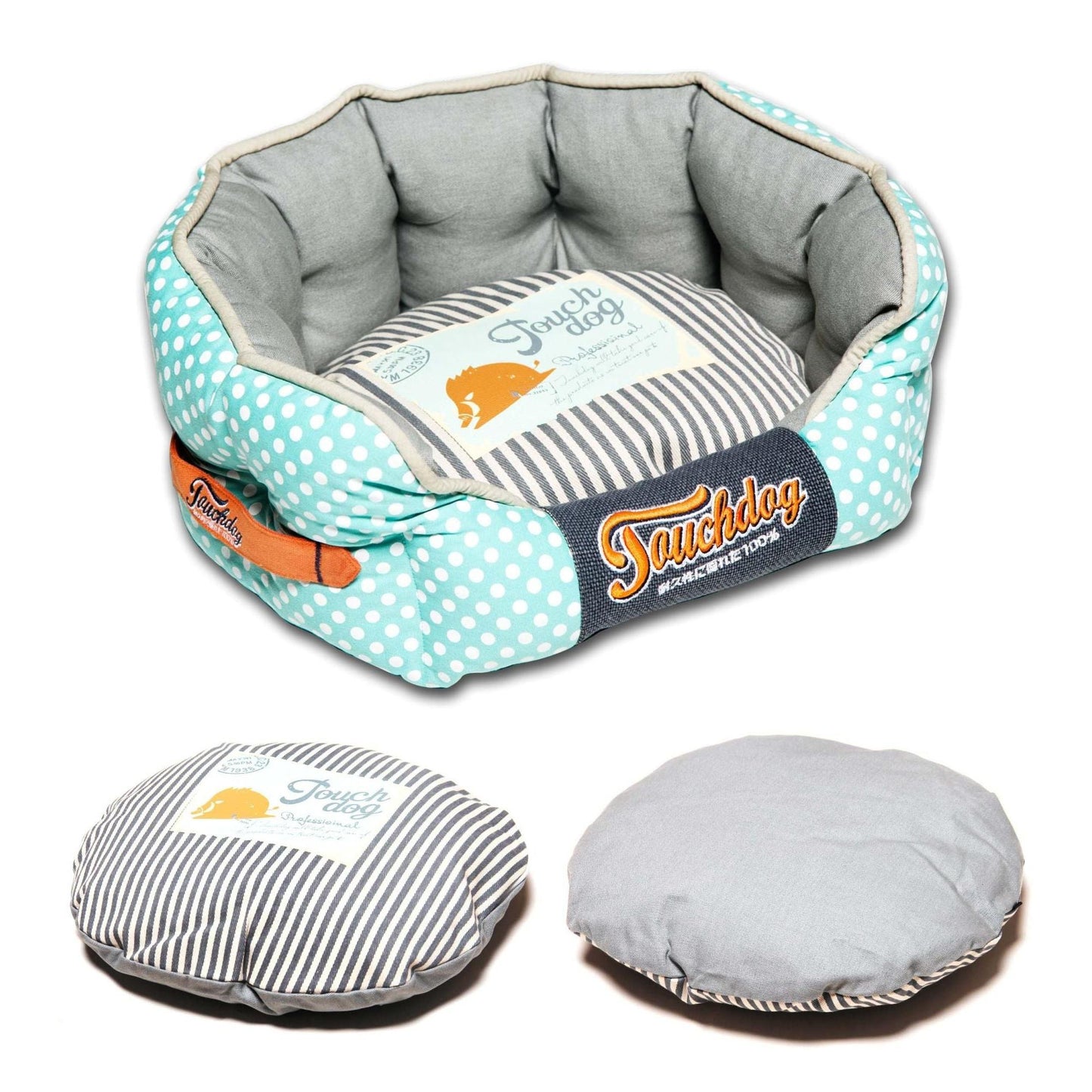 Polka-Striped Dog Bed