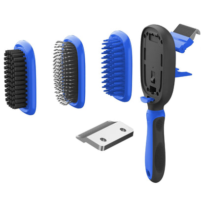 The Pet Life 'Conversion' 5-in-1 Grooming Tool is a versatile, easy-to-use pet comb with interchangeable brushes for all breeds and hair types. - Wolldi