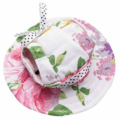 Pet Life 'Botanic Bark' Floral UV Protectant Adjustable Fashion Canopy Brimmed Dog Hat Cap provides stylish UV protection for dogs. - Wolldi