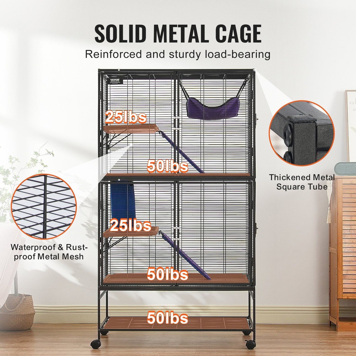 Metal Small Animal Cage with Tray 4-Tier Rolling Ferret Cage Playtime