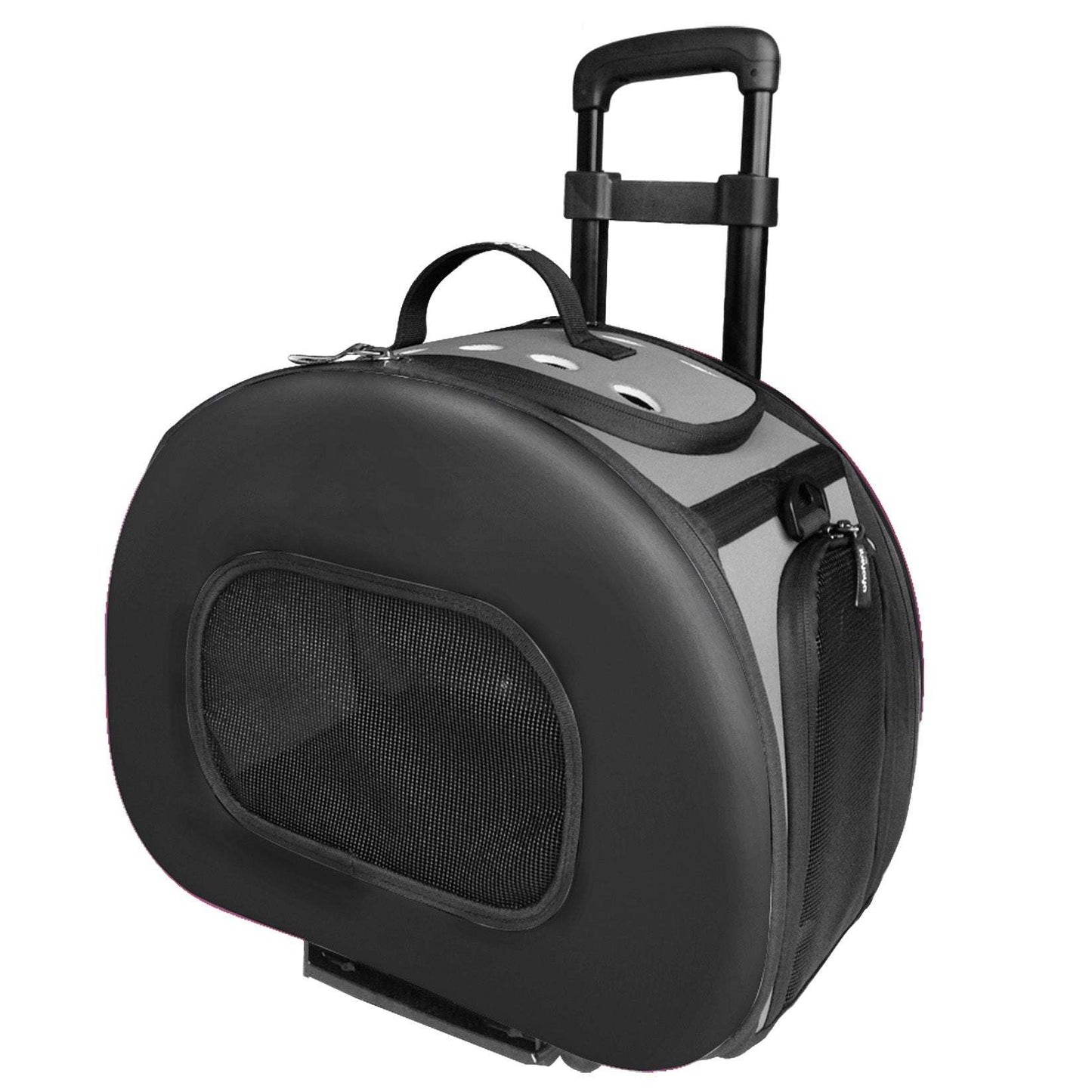 Durable collapsible pet carrier with wheels. Transport