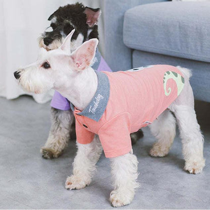 The Touchdog 'Arubark' Caribbean Style Dog Polo T-Shirt is a fun and stylish shirt for dogs, featuring a lizard-like print and a pleated collar. - Wolldi