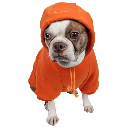 Plush pet hoodie with leash slit and adjustable hood.