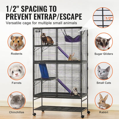 Metal Small Animal Cage with Tray 4-Tier Rolling Ferret Cage Playtime