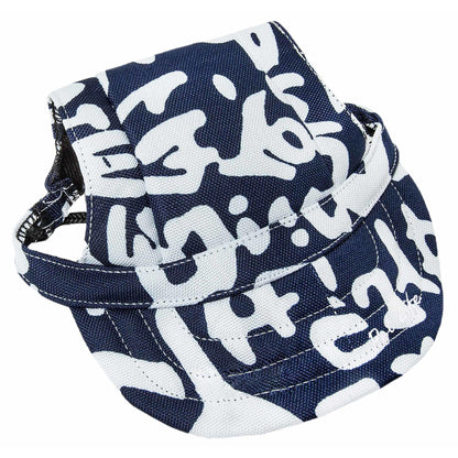 Pet Life 'Bone Cappa' Graffiti Dog Hat: UV protection, adjustable strap, multiple sizes. - Wolldi