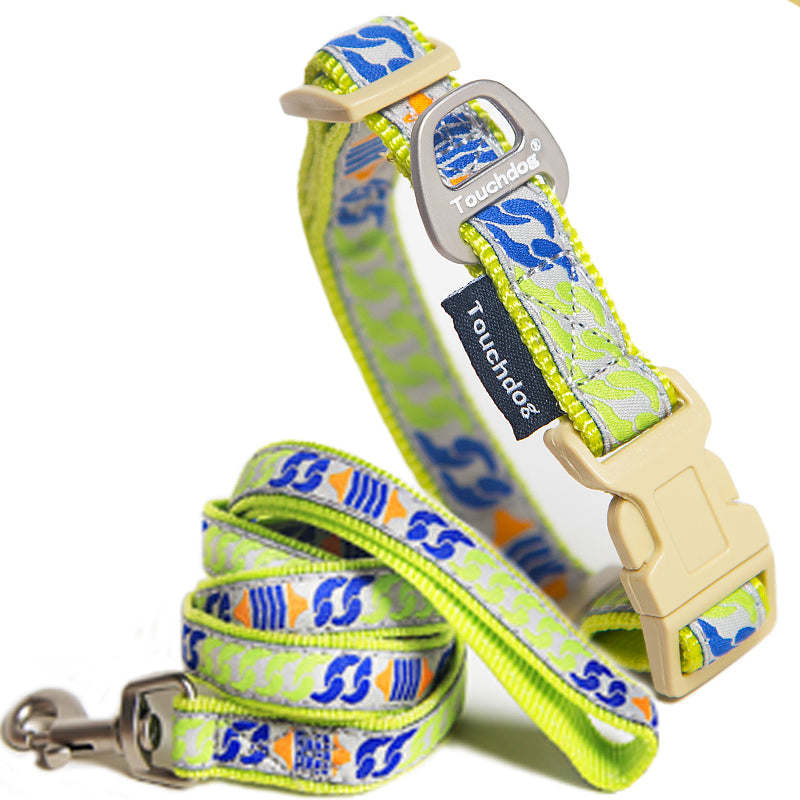 Touchdog 'Chain Printed' Tough Stitched Collar and Leash - Durable, stylish, adjustable, and available in various sizes and colors. - Wolldi