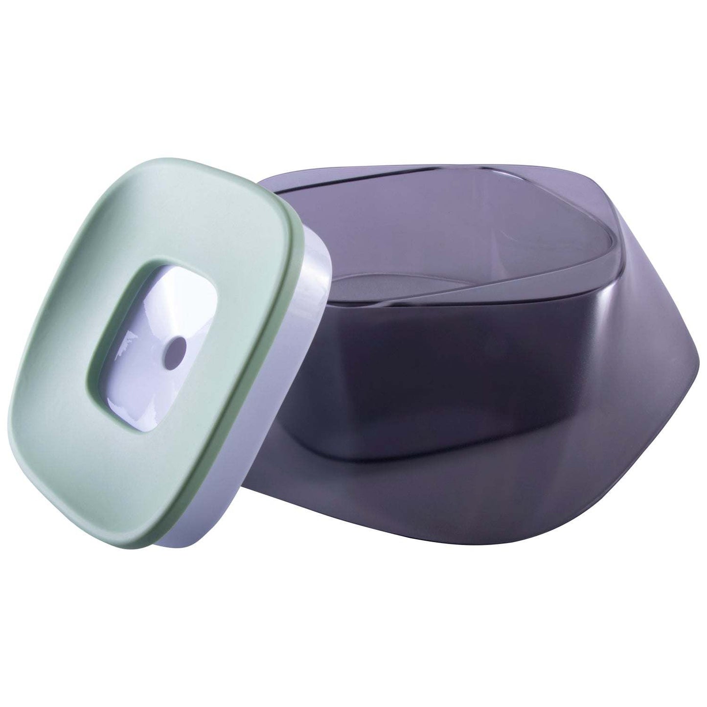 Spill-proof pet water bowl with floating splash guard. Dishes
