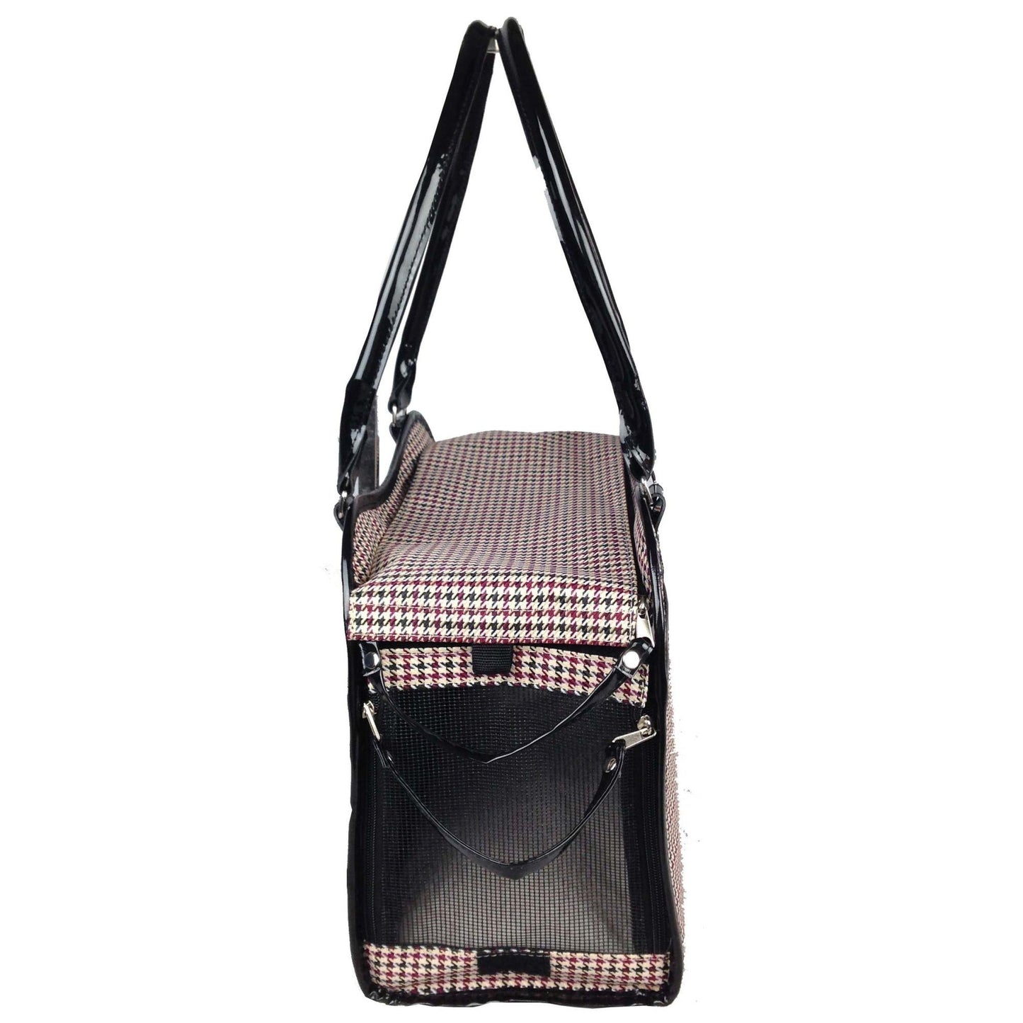 Mesh-sided pet carrier with built-in leash holder Transport