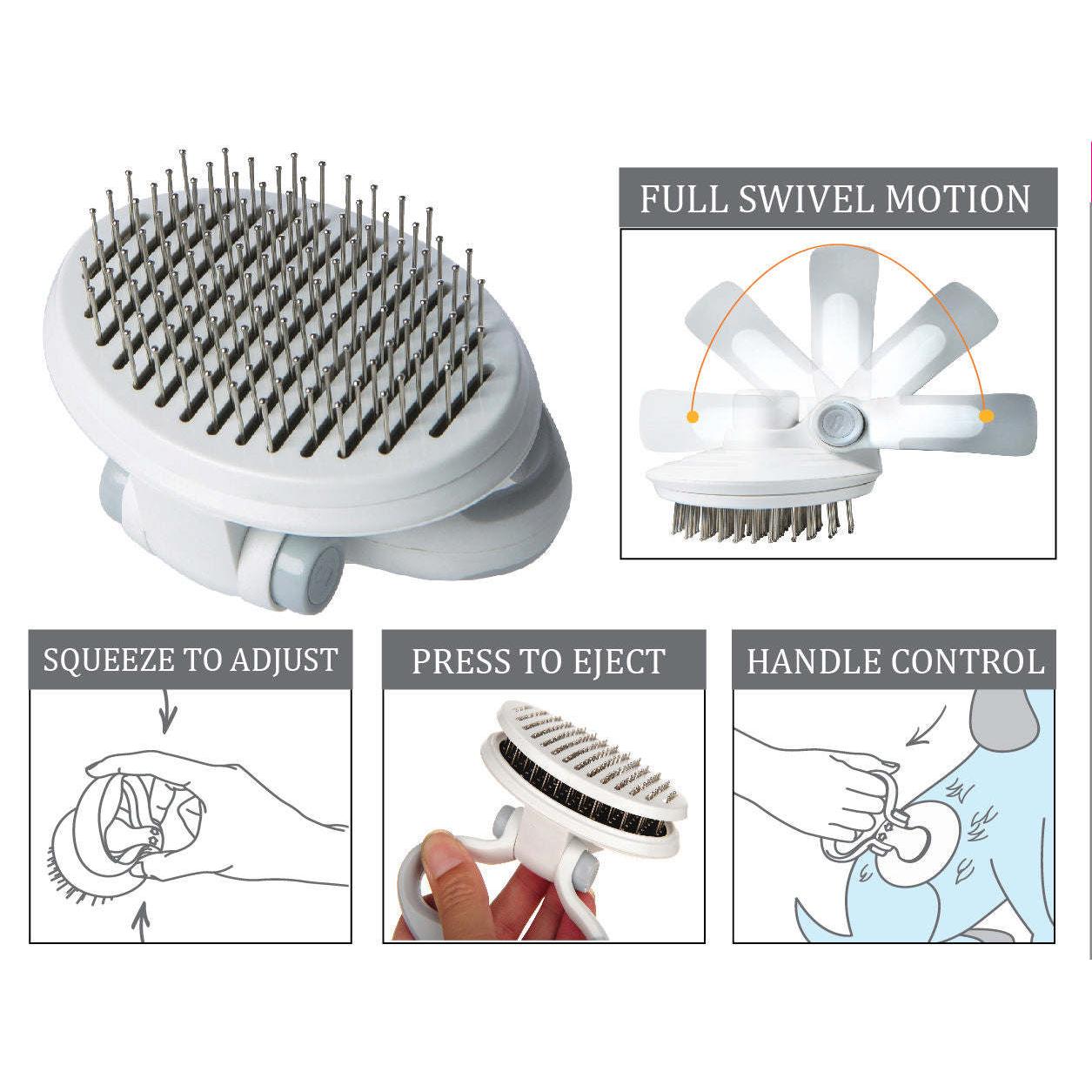 Pet Life 'Gyrater' Travel Self-Cleaning Swivel Grooming Brush: Compact, customizable grip, easy hair disposal. - Wolldi