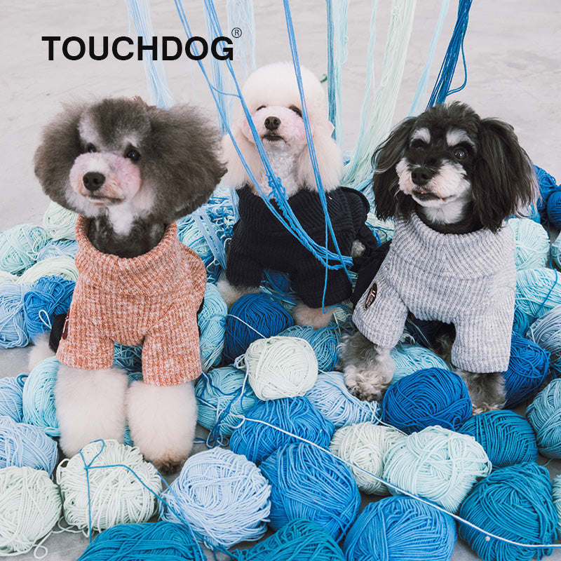 The Touchdog Vogue Neck-Wrap Sweater and Denim Pant Outfit is a trendy and adjustable dog outfit with embroidered details and a tailored fit. - Wolldi